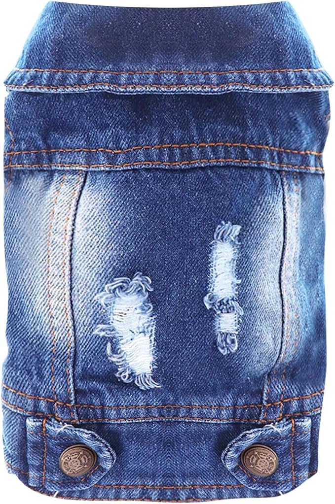 Cool Dog Jean Jacket Small Puppy Outfits Frenchie Clothes Denim Coats for Small Medium Dogs Cats Boys Girls Pet Vest Dog Shirt Clothing Doggy Costume (Blue, S（Suggest 4-6 lbs）)