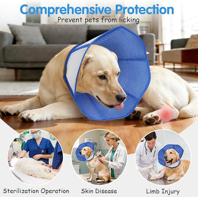 Upraded Dog Cone Collar After Surgery, Adjustable Soft Dog Cone, Soft Inner & Sturdy Protective Recovery Elizabethan Collar for Dogs to Stop Licking Wounds (S)