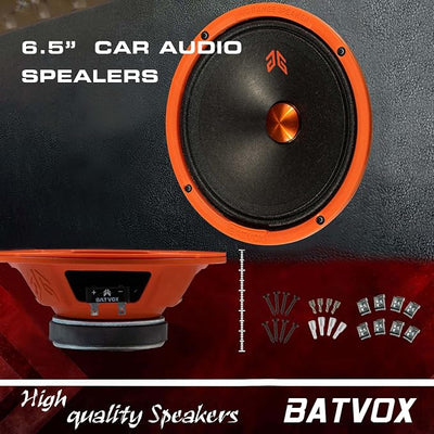 MX65P1 Midrange Loudspeaker 6.5" Orange Dust Cap, 200W Max, 4 Ohms, Premium Quality Audio Door Speakers for Car or Truck Stereo Sound System, Orange (2 Speaker)