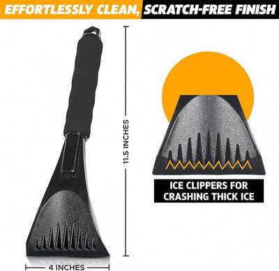 EcoNour Windshield Ice Scraper for Car | 2 Pack Scraper to Remove Snow, Frost, and Ice | Ice Crusher for Car Window with Foam Handle for Perfect Grip | Ice Removal Accessories