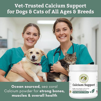 Wholistic Pet Organics Pure Powder Calcium for Dogs and Cats - Supports Strong Bones, Teeth & Muscles - Sea Coral Cat and Dog Calcium Supplement with 72 Trace Minerals - Pet Food Topper - 60 Scoops