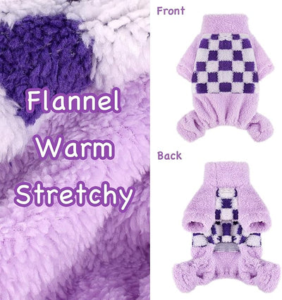 Sebaoyu Turtleneck Dog Pajamas for Small Dogs, Fleece Sweater, Winter Cute Tiny Clothes Outfit Puppy Pet Jumpsuits Chihuahua Yorkie Cat Clothing(Plaid Purple,X-Small)