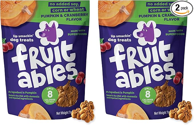Fruitables Baked Dog Treats, Healthy Pumpkin Snacks for Dogs, Low Calorie & Delicious, No Wheat, Corn or Soy, Puppy Training Treats, Made in the USA, Pumpkin and Cranberry Flavor, 7oz (Pack of 2)