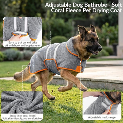 Bienbee Dog Bathrobe, Quick Drying Super Absorbent Pet Robes for Small Medium Large Dogs, Drying Coat for After Bath & Swim, Warm & Cozy Dogs Towels, Dog Puppy Bath Supplies, Gray XXL