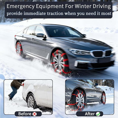Universal Anti-Skid Snow Tire Chains for Cars SUV Trucks - Adjustable 14-19 Inch Emergency Winter Traction Tire Chains, Easy Installation Heavy Duty Anti-Slip Ice Road Tire Chains, Red