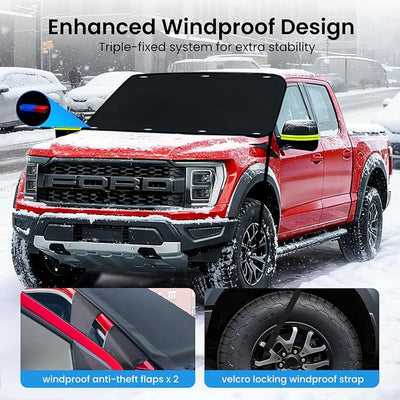 REEVAA Upgraded Car Windshield Cover for Ice & Snow [All-Weather Protection] Magnetic Fit Weatherproof Frost Cover, Winter Accessories, Fit for MPV, Van, Full-Size Trucks