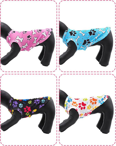 PET SHOW 4 Pack Paw Bone Printed Dog Clothes Shirts Soft Dog Vest Lightweight Sleeveless Cats Doggies T-Shirts Puppies Tank Top Tee Cat Clothes for Small Medium Dogs White Black Pink Blue XL