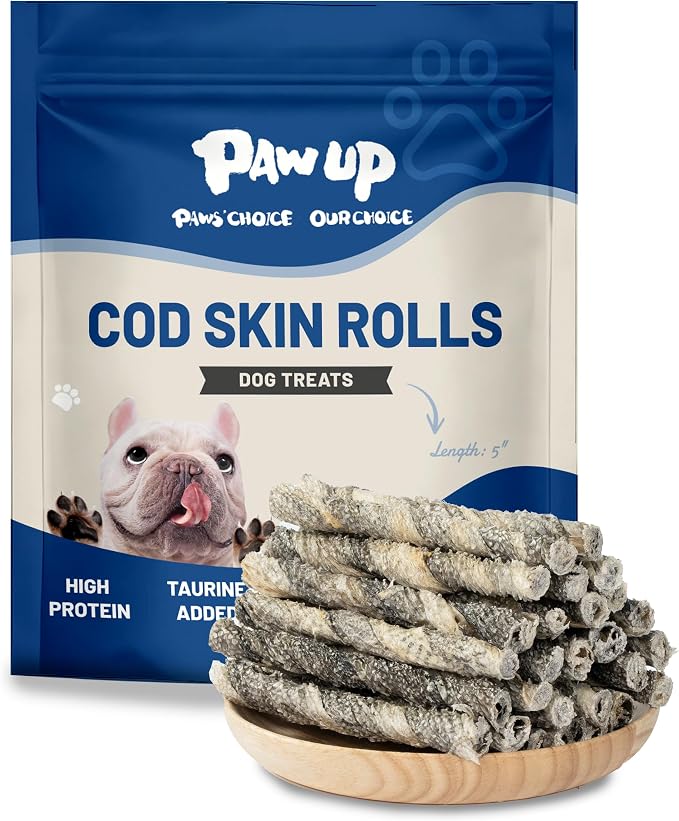 Cod Skin Rolls Dog Treats Natural High Omega 3 Dog Snacks, Single Ingredient Cod Skin Chews for Small Dogs w/Taurine, 16 oz