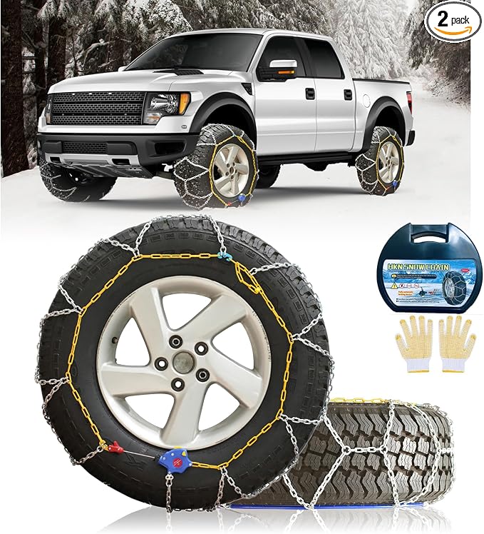 Auto Tightening Snow Chains Tire Chains, 1-Minute Quick Install, Universal Fit for Car/SUV/Pickup Truck, Multi-Weather Emergency Traction, Set of 2 - HKN150