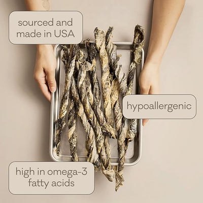 Polkadog Cod Skins for Dogs (2lb Regular) - Single Ingredient, Wild-Caught Fish Skin Natural Dog Treat Chews. High in Lean Protein & Omega 3. Hypoallergenic, Grain Free. Handcrafted & Made in USA