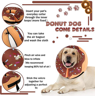 Recovery Donut Collar for Dogs & Cat,Inflatable Dog Cone Collar Alternative After Surgery,Soft Dog Cone for Large Medium Small Pet, Adjustable Pet Neck Donut(Brown,Medium)