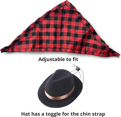 Cute Rabbit Cowboys Hat and Scarf Set, Funny Rabbits Pet Cowboy's Hat Scarf Outfits, Rabbits Dog Cat Pets Halloween Costume Hats Clothes Bunny Stuff Gifts Bunny Accessories (Black-Red Suit)