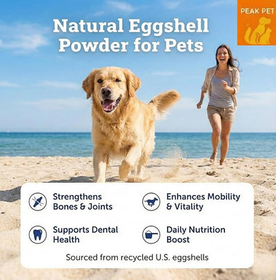 Eggshell Powder for Dogs and Cats - Calcium for Dogs Supplement with Calcium Carbonate, Egg Shell Powder for Dogs, Supports Strong Bones, Teeth & Mobility, Made in USA