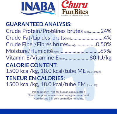 INABA Churu Fun Bites for Dogs, Soft & Chewy Dog Treats with Vitamin E, 0.42 Ounces per Tetra, 8 Tetras per Box, Chicken with Cheese Recipe
