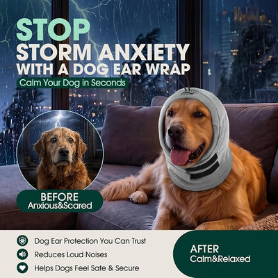 Dog Ear Muffs Noise Protection, No Shake Ear Wraps for Dogs | Dog Calming Hoodie for Anxiety Relief, Thickened Quiet Noise Cancelling Ears Cover for Fireworks Storms Grooming Drying