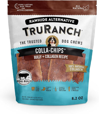 TRURANCH Collagen Chips - Collagen Dog Treats - Long Lasting Healthy Joint Support Dog Treat - Rawhide Alternative Chips - Skin & Coat Health - Made with Real Bully,1 Bag, 8.2 oz