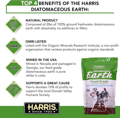 Harris Food Grade Diatomaceous Earth for Pets, for Cats, Dogs, Horses and Pets, Certified for Organic Use, 2 LB Bag
