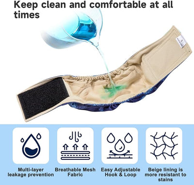 Male Dogs Diapers Belly Bands(4Pack), Washable Reusable Male Boy Doggy Wraps Panties for Doggie Puppy Pooping Potty Training Incontinence Marking Pañal para Perro Large
