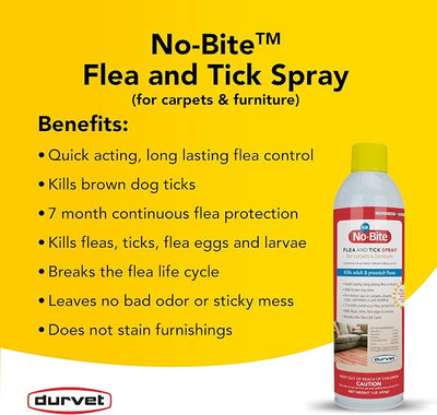 Durvet No Bite IGR Flea and Tick Spray, 16 Ounces, for Carpets and Furniture