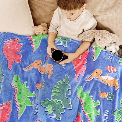 Dinosaur Blanket for Boys, Glow in the Dark Blankets for Toddler Boys, Dinosaur Toys for Kids 3-7, Dino Gifts for Birthday Christmas Halloween Easter Kindergarten Graduation Room Decor 40x50 Inches