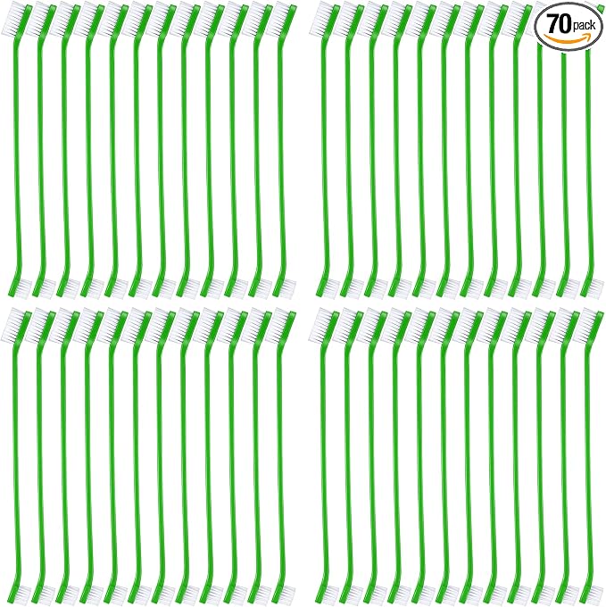 Dog Toothbrush Bulk Dual Headed Dental Brushes Dogs Tooth Brushing Kit Long Handle Pet Tooth Brush for Puppy Large Small Cats and Most Pets Teeth Cleaning Dental Supplies(70 Pcs,Green)