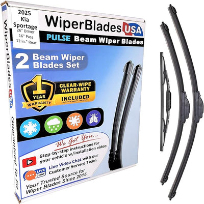 WiperBladesUSA Wiper Blades Set w/ 1yr warranty compatible with Kia Sportage 2025 Wipers (Set of 3) w/Rear Wiper Pulse Wipers
