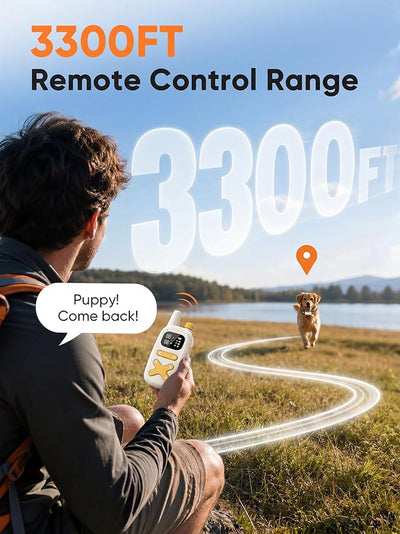 Dog Training Collar with Remote: 3300ft Dog Shock Collar, IP68 Waterproof E Collar with Light Strap, Beep Vibration & Shock Modes for Anti-Bark & Behavior Correction, Fits 15-120lbs Medium Large Dogs