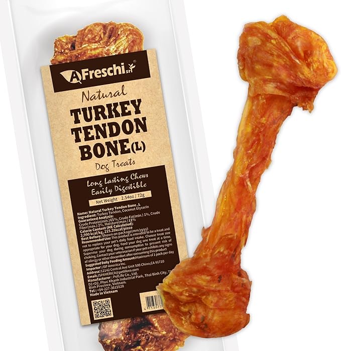 Turkey Tendons for Dogs, Long-Lasting, Hypoallergenic Rawhide Alternative, Human Grade, Healthy Puppy Chews, Natural Dog Treats for Large Dogs, Bone (L), 1 Count Pack
