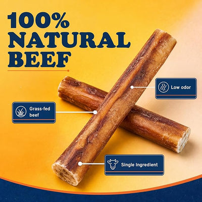 Bow Wow Labs SafeFit™ Bully Sticks for Dogs - 100% All Natural Beef Sticks, Grass-Fed, Low Odor, Long Lasting Dog Chews, Dog Chew Treats, Bully Stick for Small, Medium, Large Dogs - 12" Thick 10 Pack