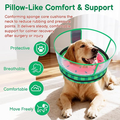 Sponge Dog Cone After Surgery, No Inflation Required Dog Donut Collar to Stop Licking, Inflatable Cone Alternatives for Large Pets, Soft Recovery Collar with Protective Shield (Watermelon,XXL)