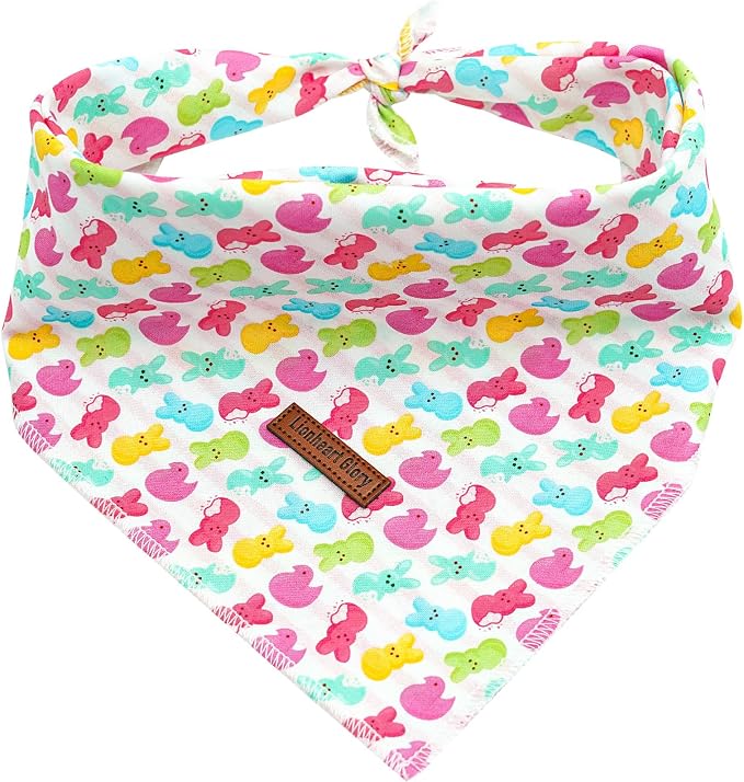 Lionheart glory Easter Dog Bandana Dog Kerchief 1 Pack Washable Soft Comfortable Dog Scarf, Square Adjustable Girl or Boy Easter Eggs Bunnies Dog Bandanas for Medium Large Dogs