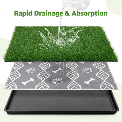 LOOBANI 41x27in Large Dog Litter Box with 2 Artificial Grass Patch + 2 Washable Pee Pads, Quickly Absorbency Portable Patio Potty for Balcony Apartment Use