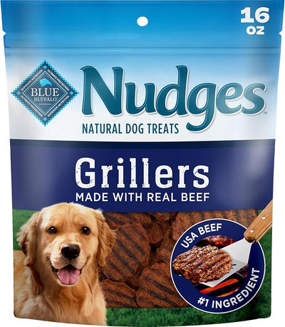 Blue Buffalo Nudges Beef Grillers Natural Dog Treats, Tender & Meaty Dog Snacks, Easy-To-Tear for Training, Made in the USA with Real Beef, No Artificial Preservatives, 16 oz.
