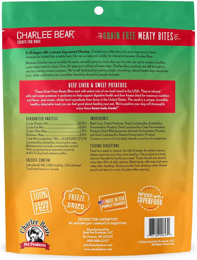 Charlee Bear Grain Free Freeze-Dried Dog Treats, Beef Liver & Sweet Potato, High Protein, Limited Ingredient Training Treats or Meal Topper, 2.25 oz, Made in USA