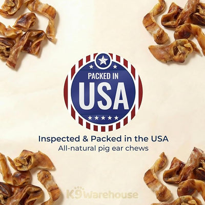 K9warehouse Pig Ears for Dogs - Natural Bulk - 100% Pork Pig Ear Strips for Dogs - Alternative to Rawhide Chews - Thick Cut Pig Ears for Dog Treats for All Breeds Packed in USA - 16oz