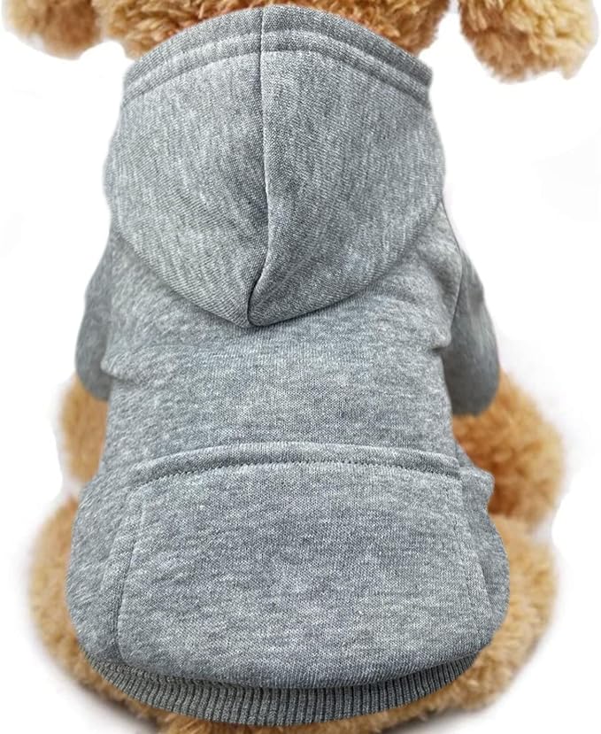 Jecikelon Soft Dog Hoodies for Small Dogs, Fleece Puppy Sweatshirt with Pockets, Warm Winter Cold Weather Coats for Pet Cat, Cute Clothes Puppy Costume (Grey, X-Large)