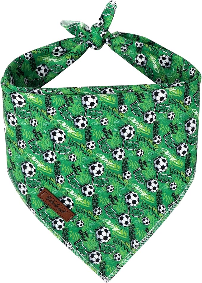 Boy Dog Bandana - Green Soccer Sport Dog Bandana for Puppy Kitten, Cute Small Dogs Neck Scarf Pet Bib, Soft Triangle Scarf Summer Pet Accessory S