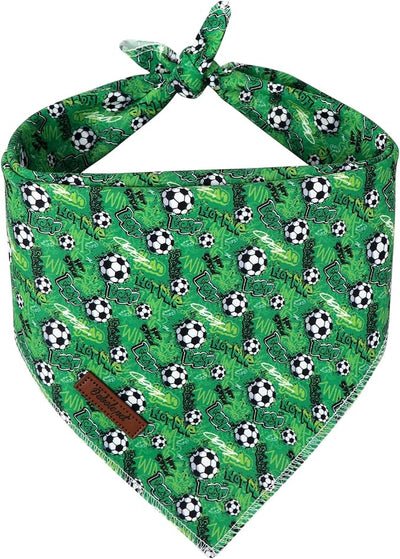 Boy Dog Bandana - Green Soccer Sport Dog Bandana for Medium Large Dogs, Cute Male Dogs Neck Scarf Pet Bib, Soft Triangle Scarf Summer Pet Accessory L