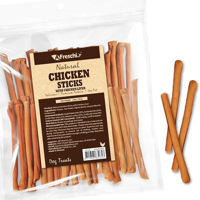 Afreschi Chicken Dog Treats, All Natural, Healthy & Easily Digestible, Grain-Free Puppy Chews, Low-Fat, Human Grade Training & Rewards Dog Snacks, Chicken Sticks with Liver, 24 oz Pack