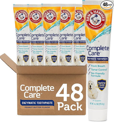 Arm & Hammer Complete Care Enzymatic Puppy Toothpaste, Peanut Butter Flavor, Enzymatic Dog Toothpaste for Puppies, Baking Soda + Calcium Formula, 6.2oz - 48 Pack