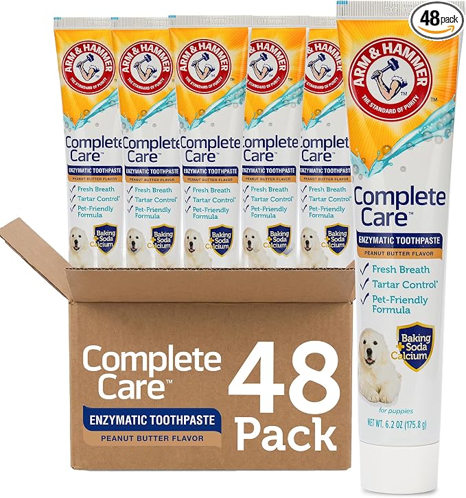 Arm & Hammer Complete Care Enzymatic Puppy Toothpaste, Peanut Butter Flavor, Enzymatic Dog Toothpaste for Puppies, Baking Soda + Calcium Formula, 6.2oz - 48 Pack