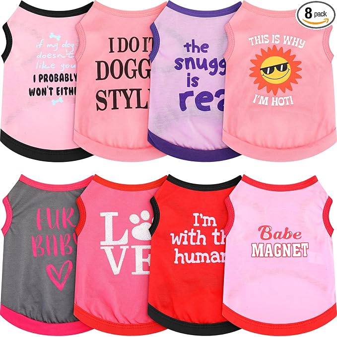 8 Pieces Dog Shirts Girl Small Dog Clothes for Chihuahuas Yorkies Female Puppy Shirts Printed Pet Outfit Cute Breathable Soft Valentine's Day Doggie Cat Lovers Gift, Size S