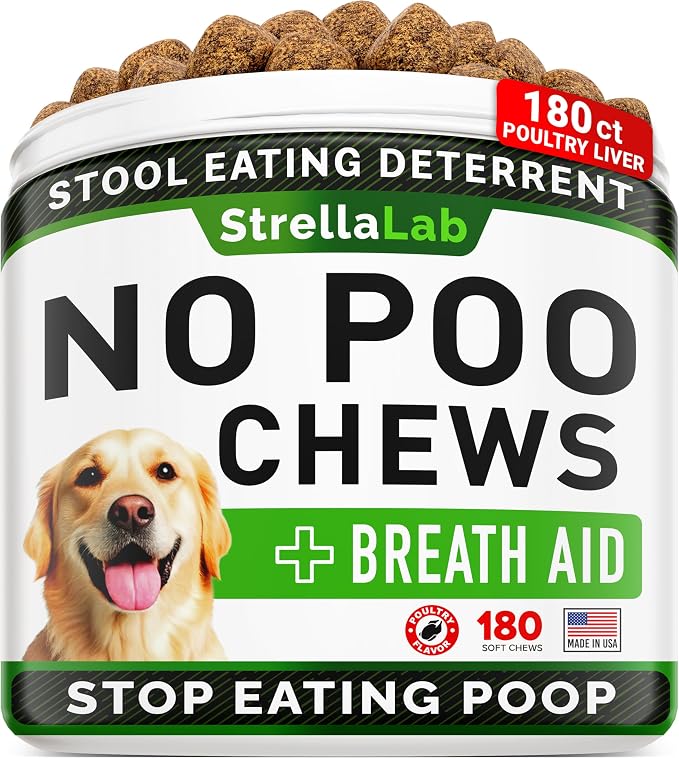No Poo Chews for Dogs - Coprophagia Deterrent for Dogs - No Poop Eating - Digestive Enzymes - Gut Health Support - Stop Eating Poop - 180Ct Poultry Liver