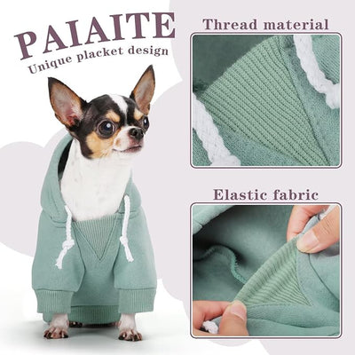 Paiaite Small Dog Hoodie Sweater: Winter Sweatshirt Pet Coat with Pockets, Hat & Leash Hole for Puppy Doggie Chihuahua, Small-Medium Dogs (Boy & Girl) – All Weather Wear Cyan M