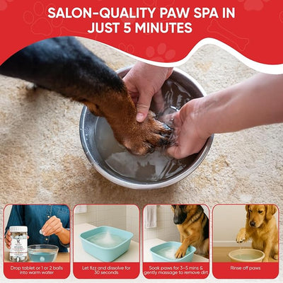 Warren London Deep Cleaning Paw Soak for Dogs – 75 Count Fizz Balls | Made with Tea Tree Oil, Aloe & Seaweed | Stops Licking & Promotes Healthy Pads | 5-Minute at-Home Spa Treatment