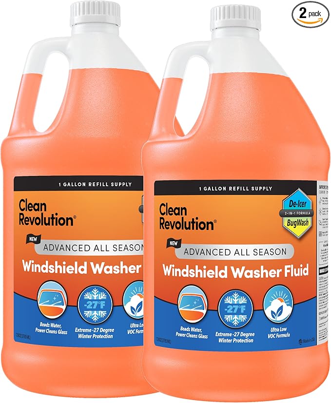 Clean Revolution Advanced All Season Windshield Washer Fluid | Ultra Low VOC Formula | Extreme -27°F Winter Protection |128 Fl. Oz | 2 Pack