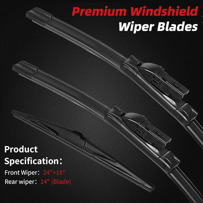 OTUAYAUTO Windshield Wiper Blades Replacement for Mazda CX-5 CX5 2017-2025, CX-9 CX9 2016-2023, All-Extreme Weather Performance Quiet No Trace Front and Rear Wipers Top Lock 24"+18"+14" (Pack of 3)