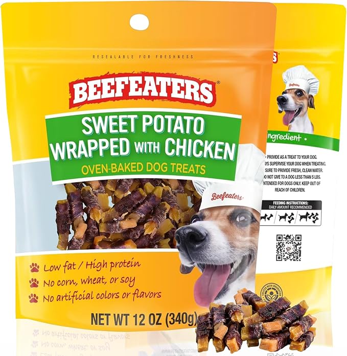 Beefeaters Dog Treats Sweet Potato Chews 12 oz Resealable Bag | Rawhide-Free Jerky Chews | Grain-Free Dog Treats, Gentle Chew | No Corn, Wheat or Gluten, Low Fat Training & High Protein Daily Treat