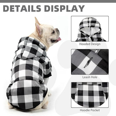 KOOLTAIL Plaid Dog Hoodie for Small Medium Large Dogs - Pet Clothes Sweater with Hat and Pocket for Cold Weather Winter, Warm Soft Hooded Sweatshirt Coat Outfit for Puppy Cats Girls Boys White L