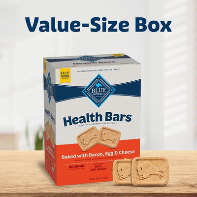 Blue Buffalo Health Bars Bacon, Egg & Cheese Crunchy Dog Biscuits, Oven-Baked with Real Bacon & Natural Ingredients, Healthy Dog Treats with No Artificial Flavors or Preservatives, Jumbo Box 3.5 lbs.